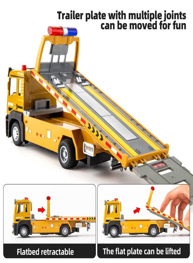 BDTCTK Friction Powered Flatbed Truck Toy with Lights and Sounds, Push and Go Construction Toy Tow Truck Great Gift for Toddlers, Boys and Girls - Image 3