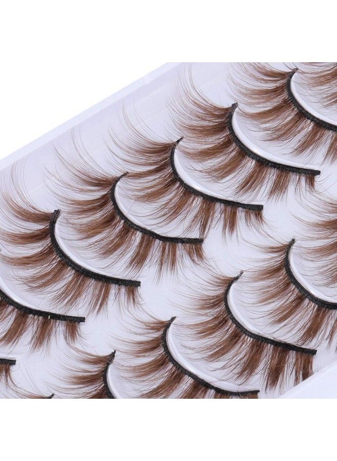 DAODER Colored Lashes Brown False Eyelashes Natural Look Cat Eye Wispy Long Mink Lashes Volume Fluffy Fake Eyelashes Pack 10 Pairs (Brown Lashes)  - Image 5
