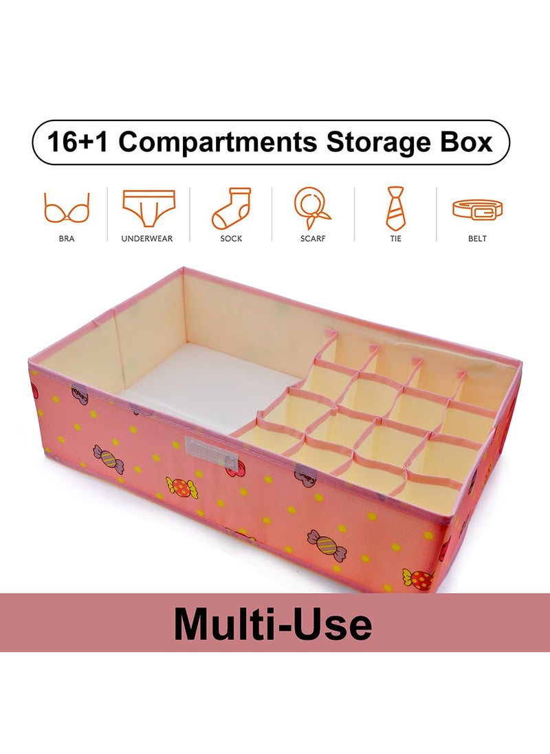 Awestuffs Awestuffs Innerwear Organizer 16+1 Compartment Storage Box Household Storage Container Divider Drawer Wardrobe With Lid Closet (Pink Candy)  - Image 4
