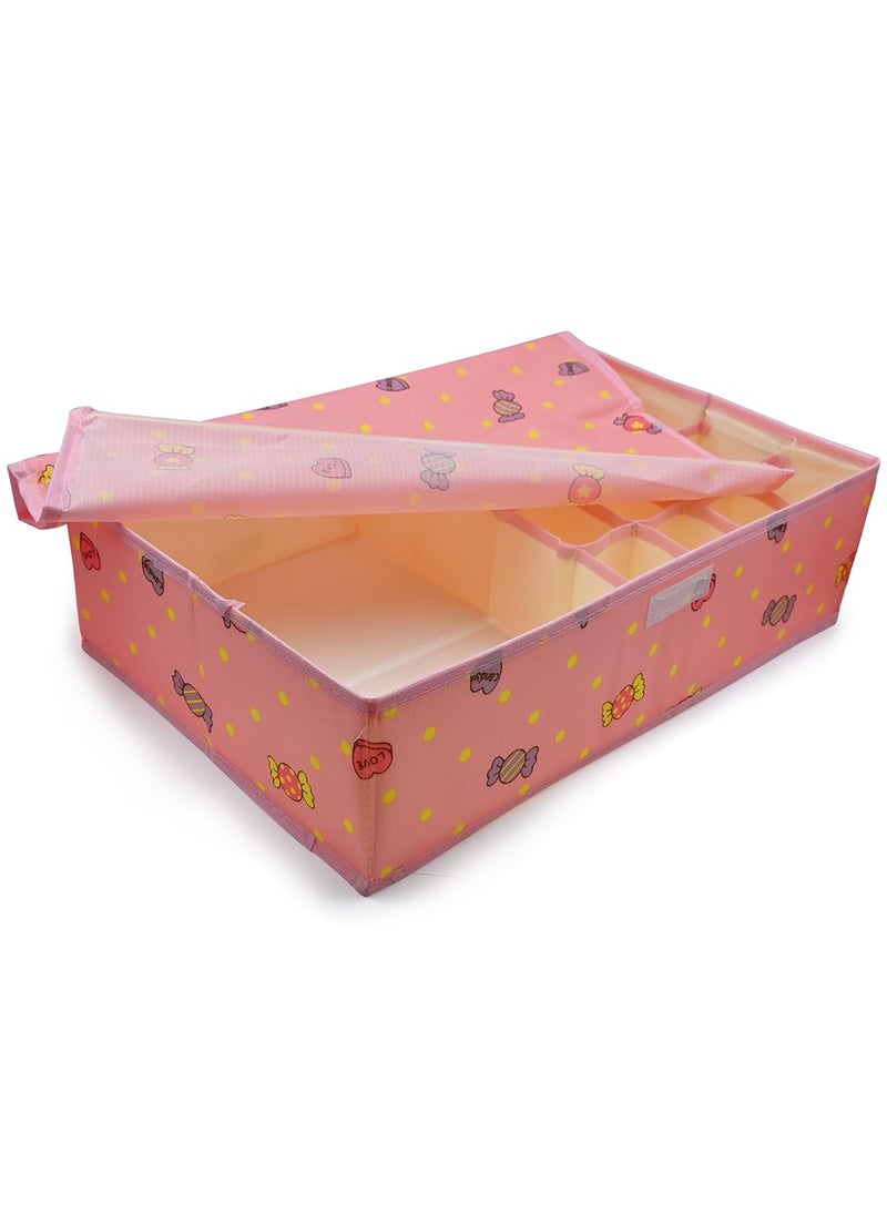 Awestuffs Awestuffs Innerwear Organizer 16+1 Compartment Storage Box Household Storage Container Divider Drawer Wardrobe With Lid Closet (Pink Candy)  - Image 1