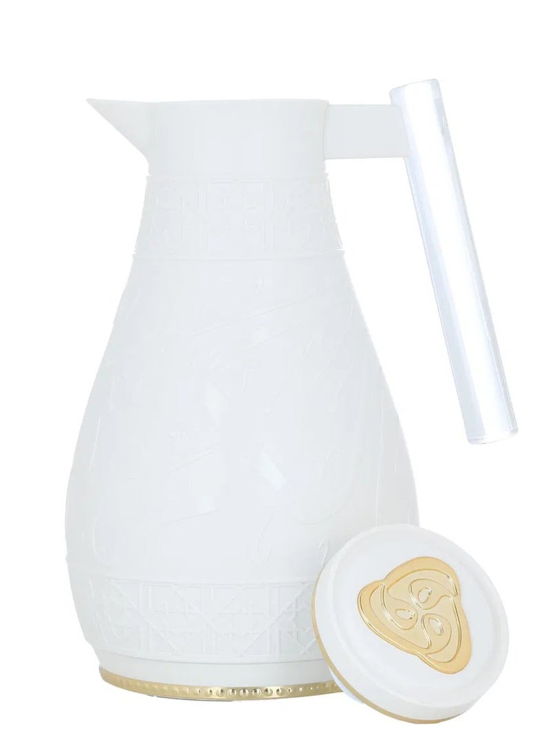 Alsaif Gallery Al Saif Gallery Karam thermos set, 1/0.65 liter, Islamic pattern, thermal glass inner shell, plastic outer shell - white - Image 4