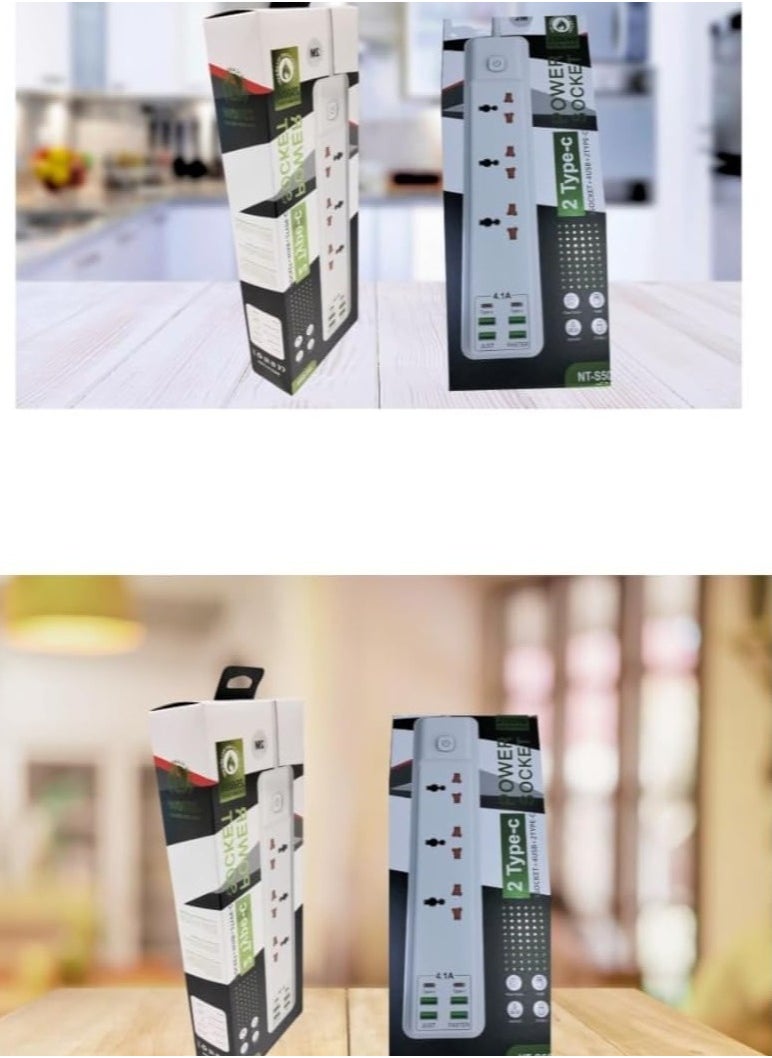 JAJEEK 2M Extension Cord with 3 Sockets, 4 USB Ports & 2 Type-C Ports – UK Plug 3 Pin Power Extension Lead for Home, Kitchen & Office (White) - Image 4