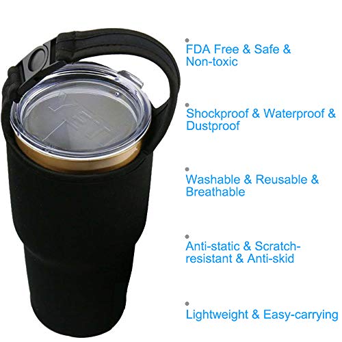 DanziX 2 Pack Tumbler Carrier Holder Pouch for All 30oz Stainless Steel Travel Insulated Coffee Mug,DanziX Neoprene Sleeve with Carrying Handle,Fit for YETI Rambler Ozark Trail Rtic and More-Black,Rosy - Image 4