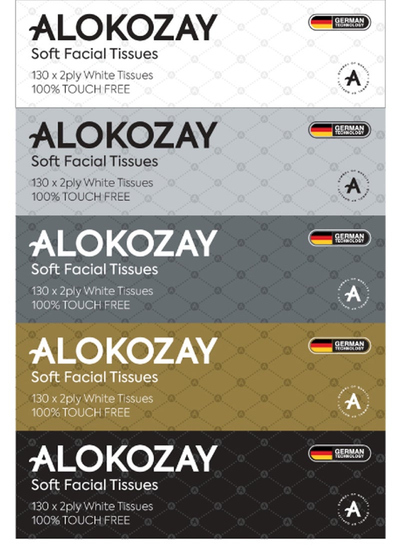 Alokozay Alokozay Soft Facial Tissues, 130 Sheets x 2 Ply White Tissues, Pack of 5 Boxes  - Image 1