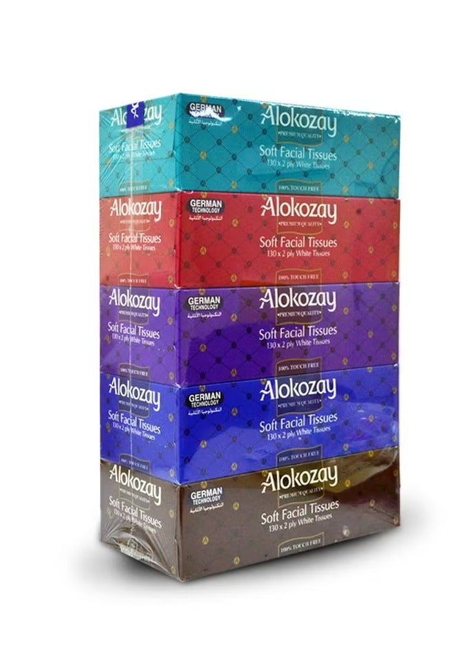 Alokozay Alokozay Soft Facial Tissues, 130 Sheets x 2 Ply White Tissues, Pack of 5 Boxes  - Image 2