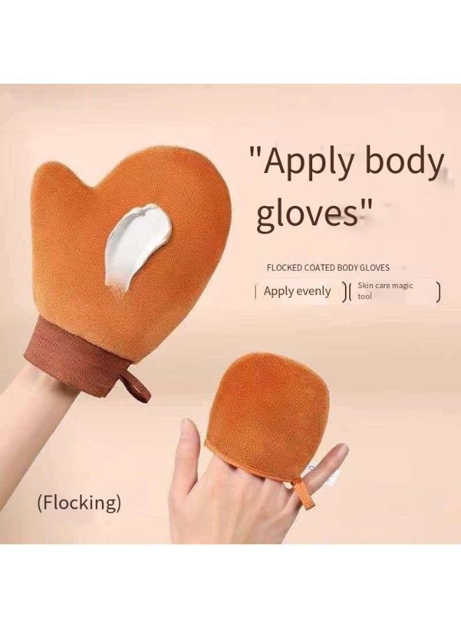 2pcs Large & Small Flocked Body Lotion Applicator Gloves, Lazy Cream & Body Butter Even Spread Mitt Set - Image 1