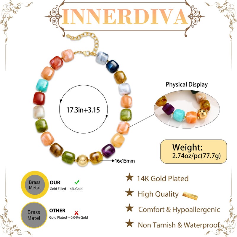 INNERDIVA Chunky Beaded Necklace for Women Big Large Colorful Bead Choker Necklaces Trendy Summer Beach Beachy Womens Statement Charm Jewelry Boho Rainbow Resin Gemstone Necklace Prom Accessories Gift - Image 5