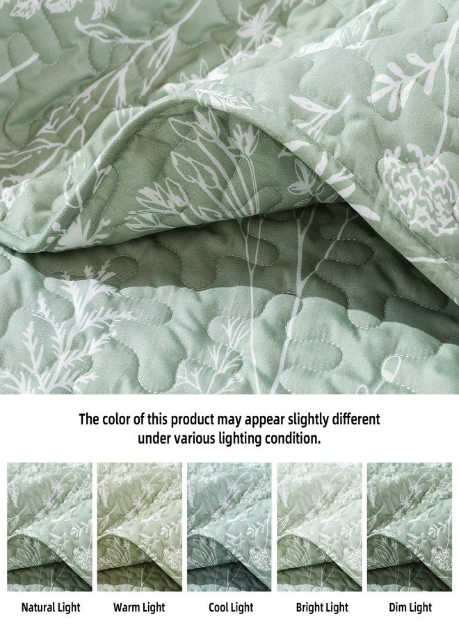 JANZAA Quilts Queen Size Sage Green Quilt Botanical with Floral Pattern Microfiber Bedspreads Queen Size 3 Pieces Lightweight Comforter Reversible Bedding Set with 2 Pillow Cases - Image 4