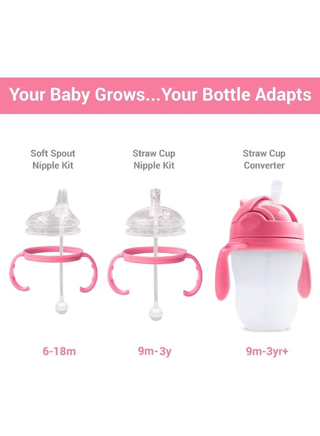 Anpei Straw Sippy Cup Transitional Nipple Kit Bundle Compatible with Comotomo Baby Bottles, 5 oz and 8 oz | Value Bundle 2 Kits + Brushes (Pink) - Image 2