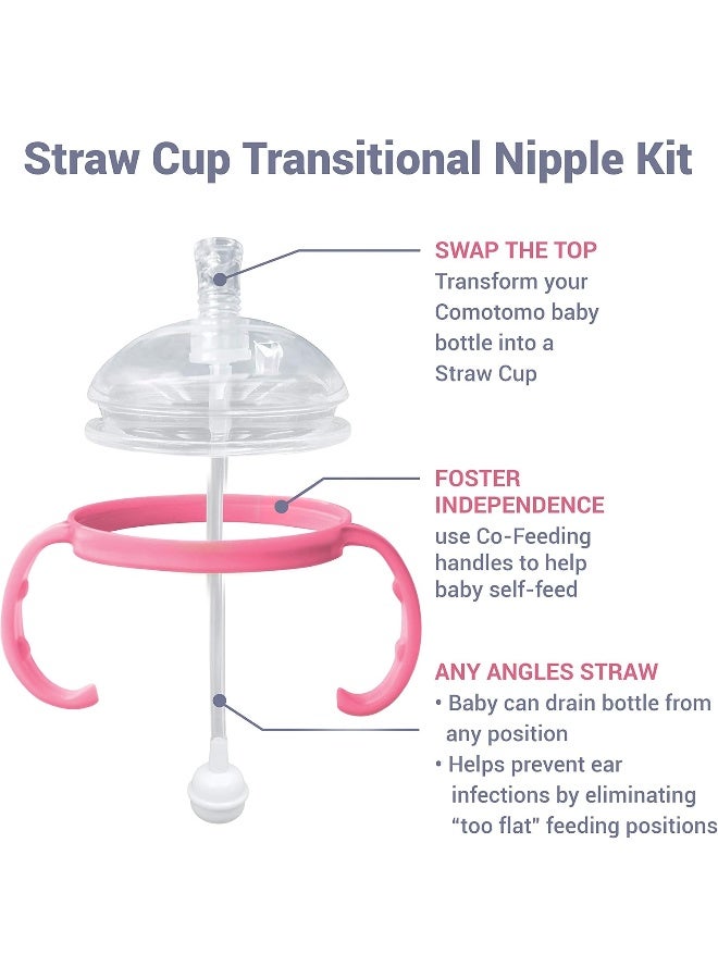 Anpei Straw Sippy Cup Transitional Nipple Kit Bundle Compatible with Comotomo Baby Bottles, 5 oz and 8 oz | Value Bundle 2 Kits + Brushes (Pink) - Image 3