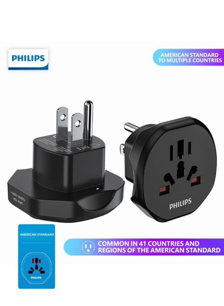 Philips US Standard to Universal Travel Adapter SPB1002C - Compatible with 41 Countries including USA, Japan, Canada, Thailand | Power Converter BLACK USA - Image 1