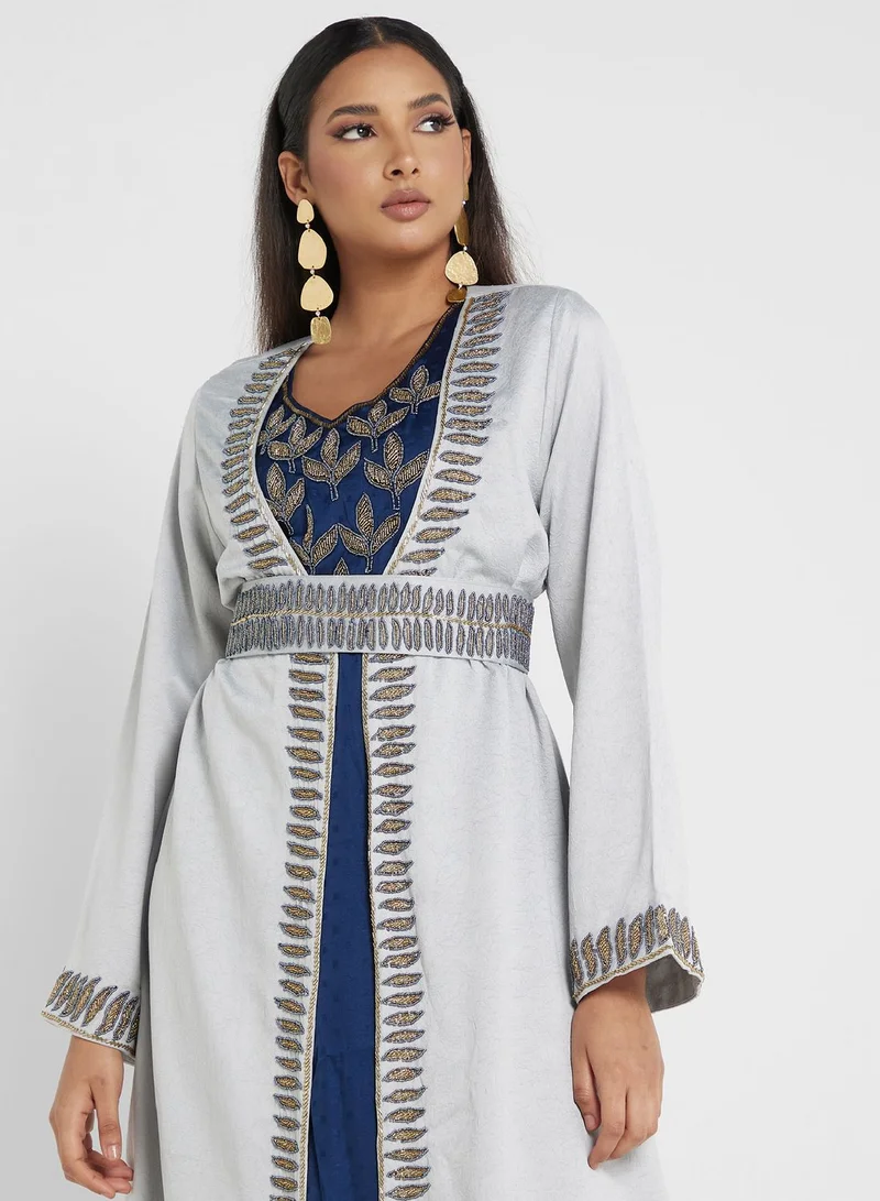 KASHKHA Printed Belted Jalabiya