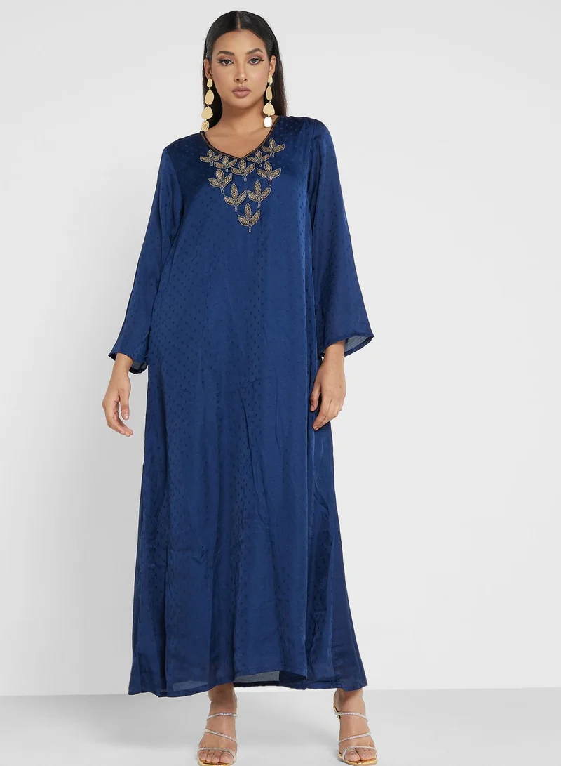 KASHKHA Printed Belted Jalabiya