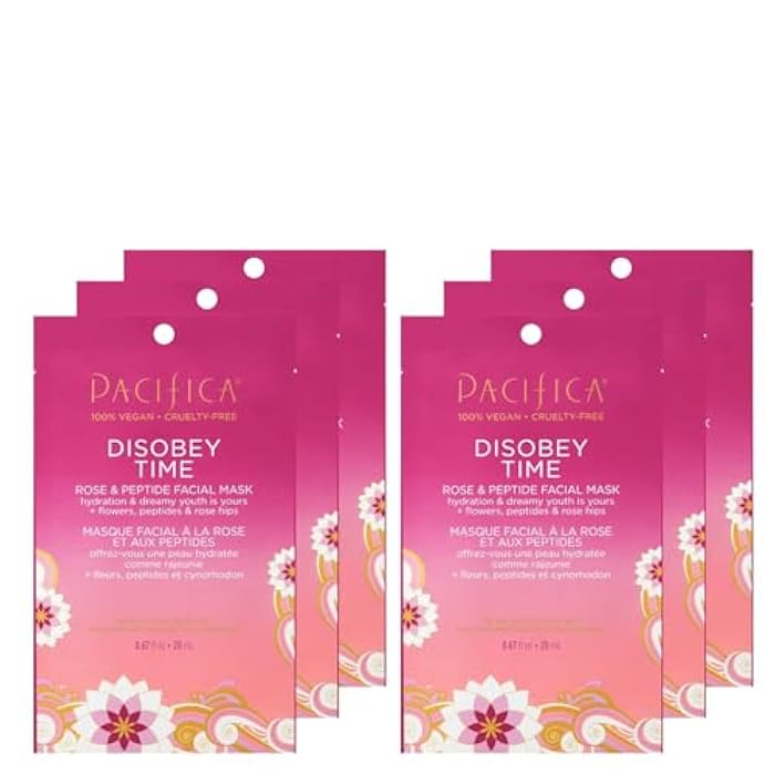 Pacifica Disobey Time Rose & Peptide Facial Sheet Mask 6-PACK Hydrating Anti-Aging Mask for Fine Lines & Dry Skin Infused w/Hyaluronic Acid & Chamomile Clean Vegan & Cruelty-Free Dermatologist Tested - Image 1