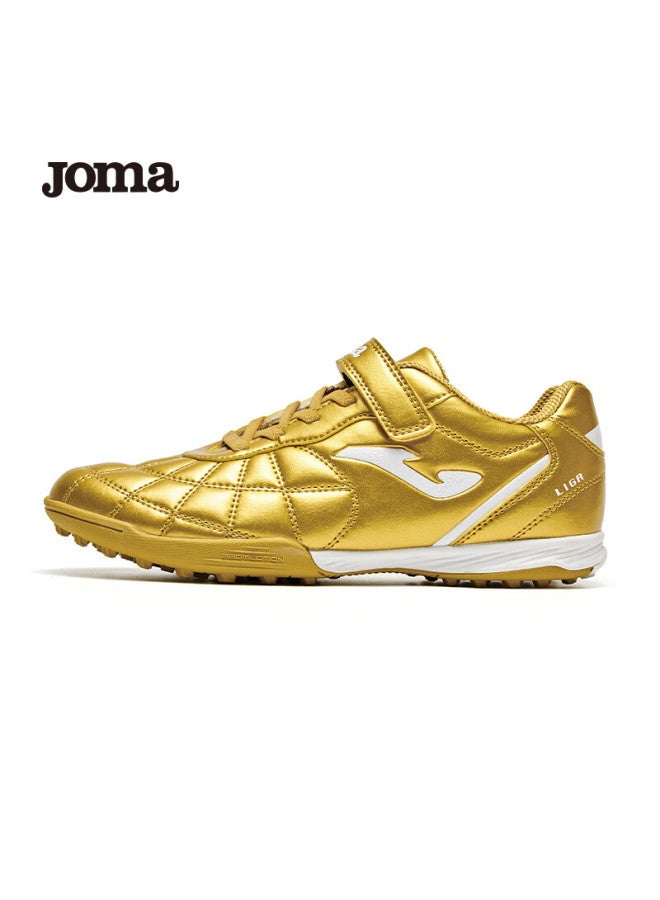 Joma 2025 New Velcro Children's Soccer Shoes Tf Turf Studs Youth Primary School Training Shoes Red Gold 34 - Image 1