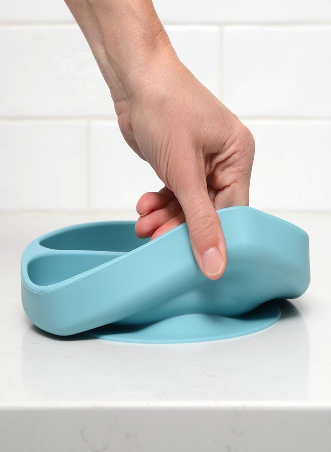 PrimaStella Unbreakable Silicone Non-Slip Baby & Toddler Plate and Spoon Feeding Set - Pacific Blue - Image 4