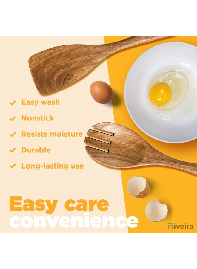 Bukela 9 Pieces Teak Wooden Spoons For Cooking – Premium & Durable Organic Teak Wooden Cooking Utensils – Non Stick Wooden Spatula For Cooking – Non Toxic Utensil Set With Holder & Spoon Rest - Image 4