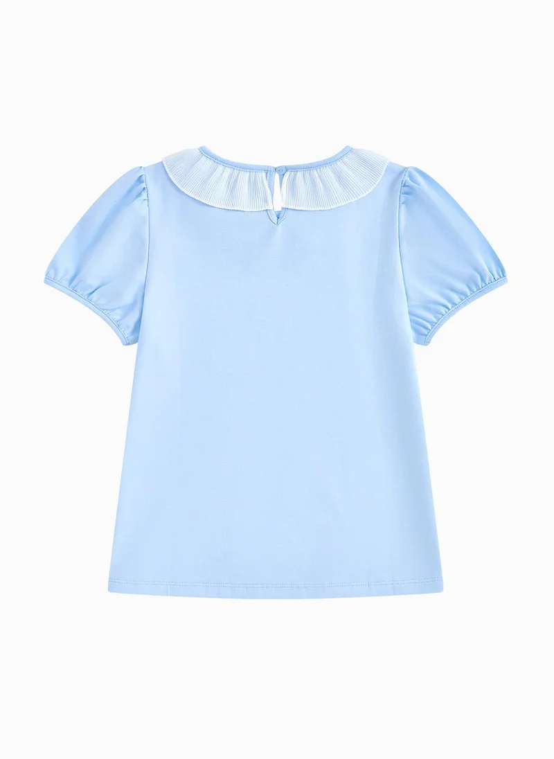 Balabala Kids Girl Round V-Neck Short-Sleeved T-Shirt