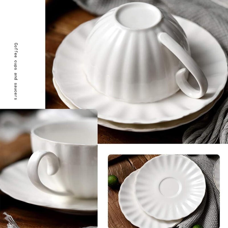 Yesland Set of 6 Royal Tea Cups and Saucers with Gold Trim, 8 Ounce White Porcelain Tea Set & British Coffee Cups, White Latte Cups and Espresso Mug for Specialty Coffee Drinks, Latte, Cafe Mocha, Tea - Image 5