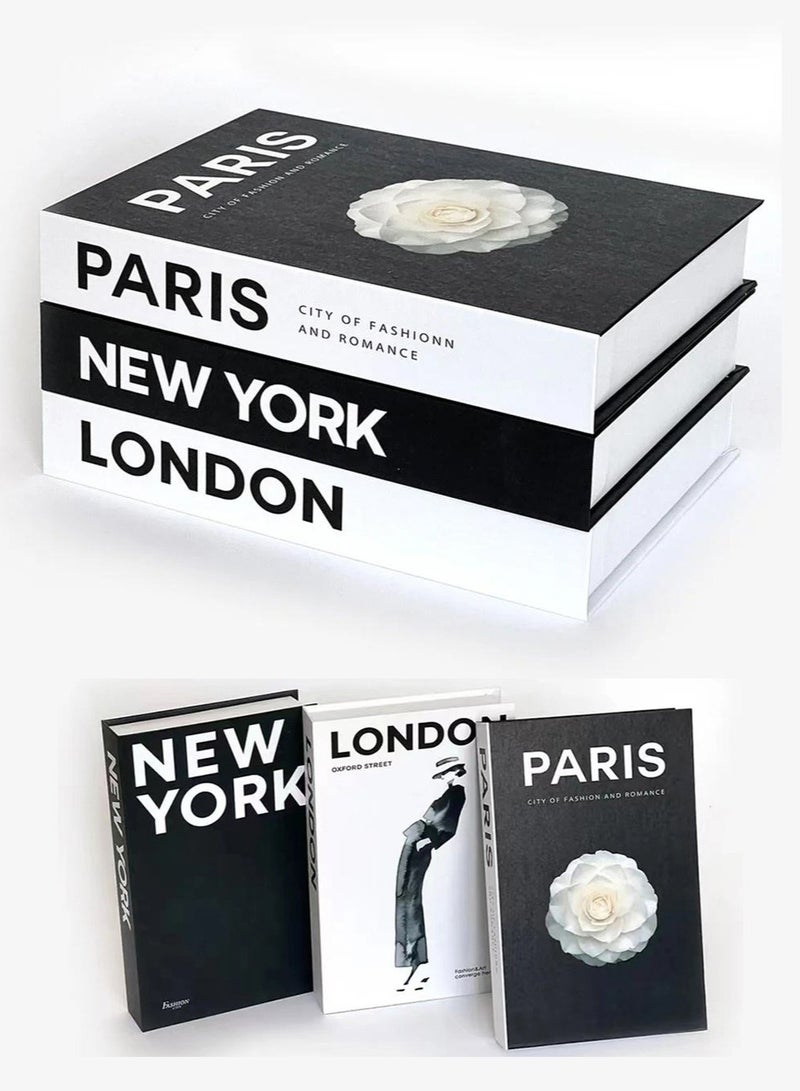 Decorative Books for Home Decor, Set of 3 Display Books for Decoration, Stylish Ornament Black and White Books for Coffee Table, Living Room, Shelf Decor, Office, Modern Stacked Display Books Ornament - Image 1