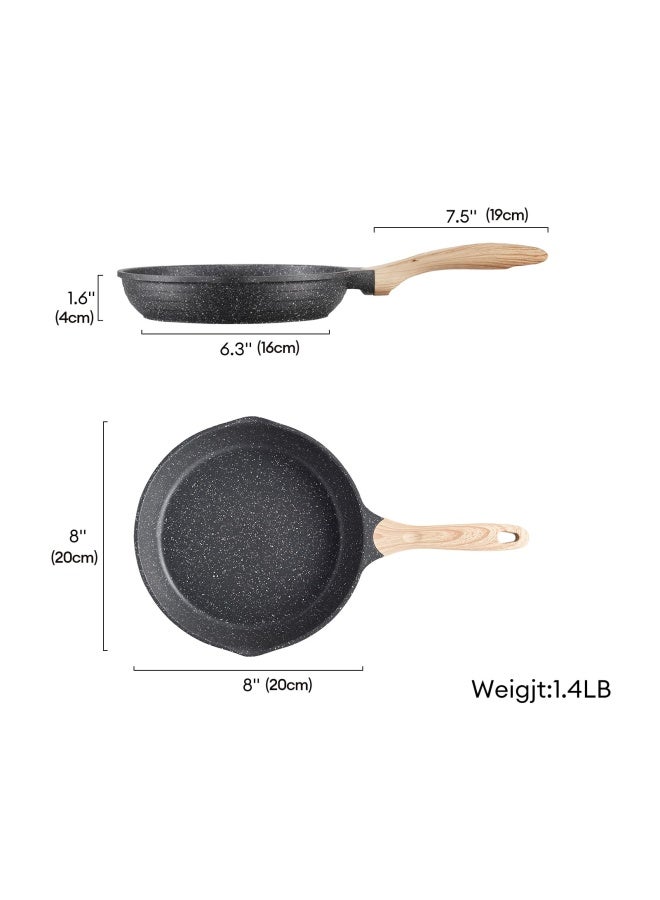 Jeetee  Nonstick Pan Nonstick Stone Frying Pan Nonstick Omelette Skillet with Soft Touch Handle 8 inch Induction Compatible PFOA Free  - Image 2