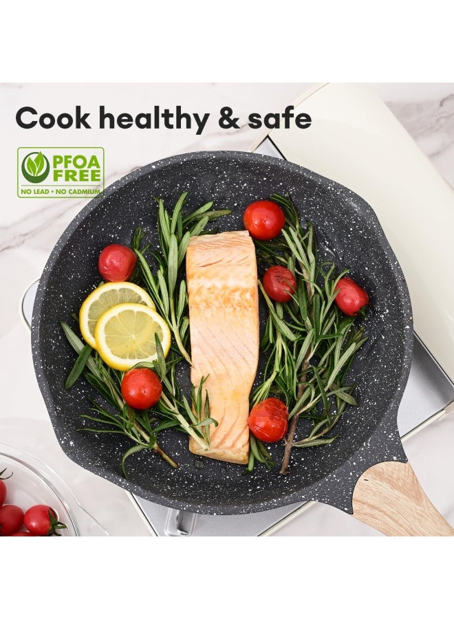 Jeetee  Nonstick Pan Nonstick Stone Frying Pan Nonstick Omelette Skillet with Soft Touch Handle 8 inch Induction Compatible PFOA Free  - Image 3