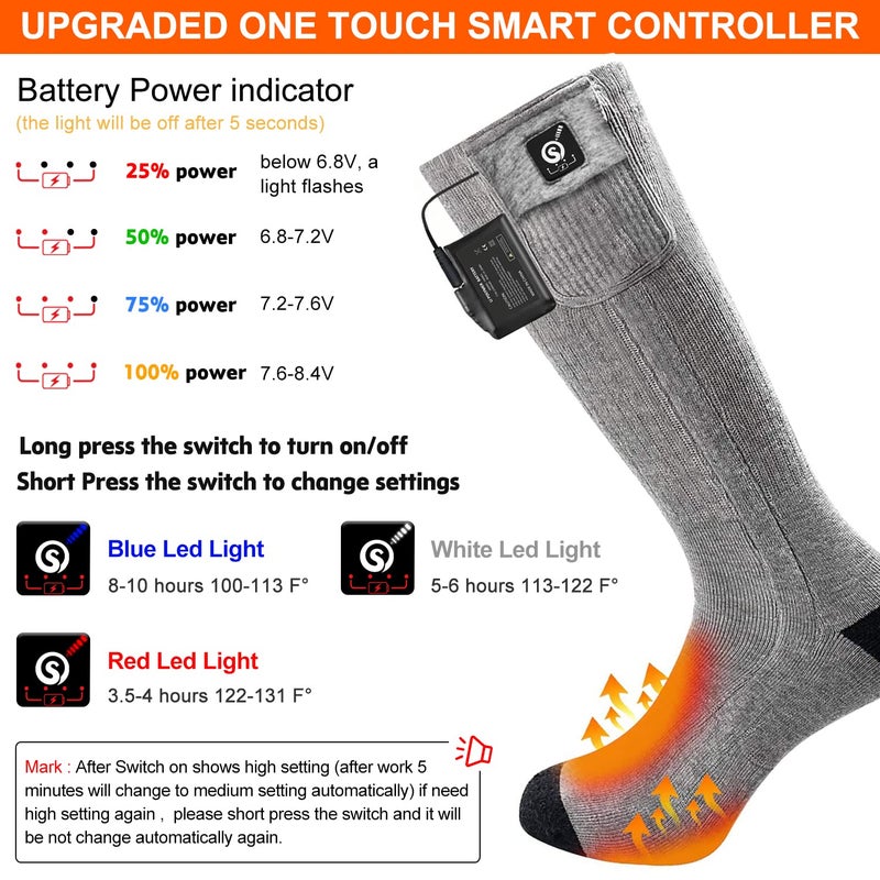 SNOW DEER Upgraded Rechargeable Electric Heated Socks 7.4V 2200Mah Battery Powered Cold Weather Heat Socks For Men Women Outdoor Riding Camping Hiking Motorcycle Skiing Warm Winter Socks (Xl - Image 2