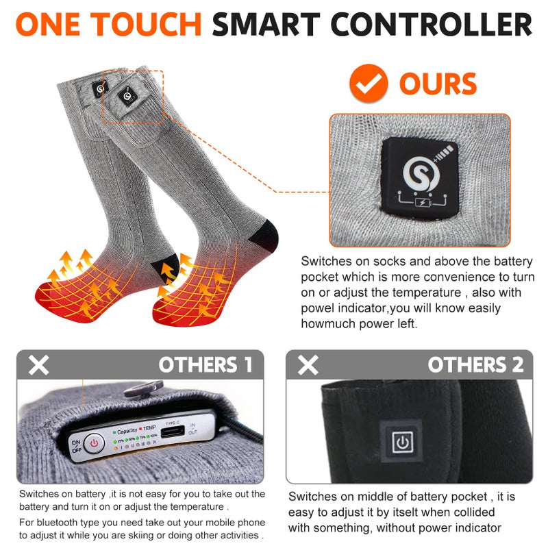 SNOW DEER Upgraded Rechargeable Electric Heated Socks 7.4V 2200Mah Battery Powered Cold Weather Heat Socks For Men Women Outdoor Riding Camping Hiking Motorcycle Skiing Warm Winter Socks (Xl - Image 3