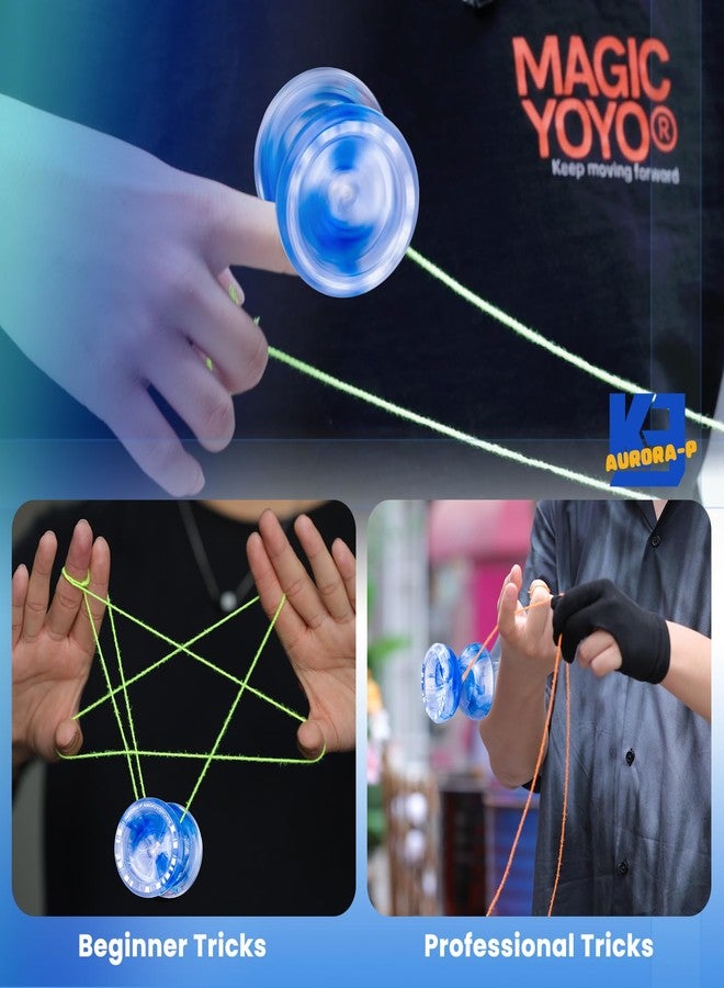 MAGICYOYO K3 Aurora-p Kids Pro Yoyo - Responsive Yoyo for Kids 8-12 | Unresponsive Yo-yo Bearing & Crystal Plastic Design with 12 Strings + Bag | Learn Tricks(Blue/White) - Image 5