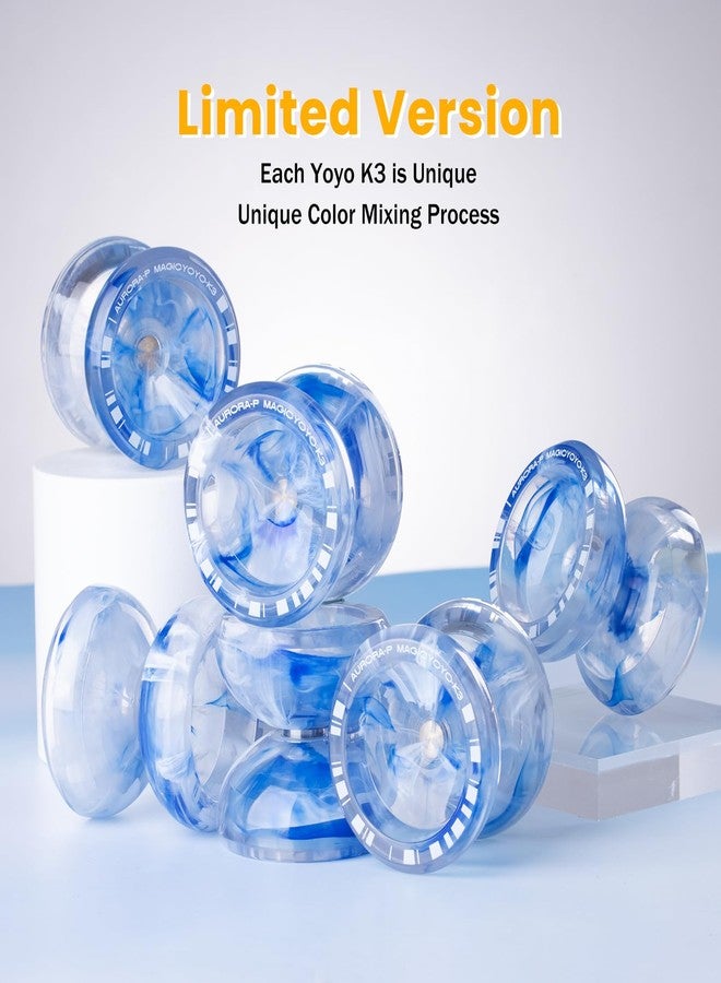 MAGICYOYO K3 Aurora-p Kids Pro Yoyo - Responsive Yoyo for Kids 8-12 | Unresponsive Yo-yo Bearing & Crystal Plastic Design with 12 Strings + Bag | Learn Tricks(Blue/White) - Image 3