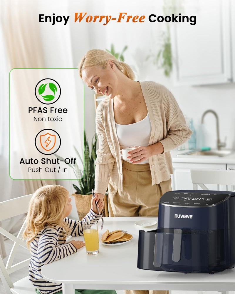 Nuwave Brio Plus Air Fryer 8 Qt, New & Improved, PFAS-FREE, 7 Digital One-Touch Cook Functions that AIR FRY, BAKE, ROAST, DEHYDRATE, TOAST, REHEAT, PREHEAT, 150 Presets, 50°F~400°F (Deep Blue) - Image 5