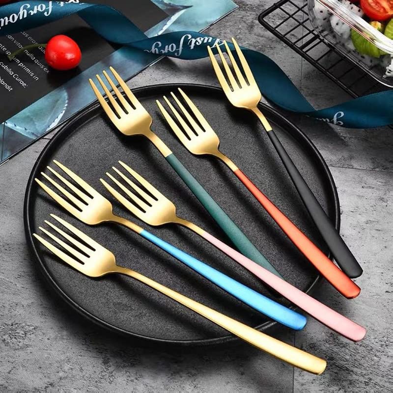 OLWICK Stainless Steel Dinner Fork for HomeKitchen Fancy Stainless Steel Silverware Dinner Fork with Colorful Handel GoldMix Pack of 4 - Image 2