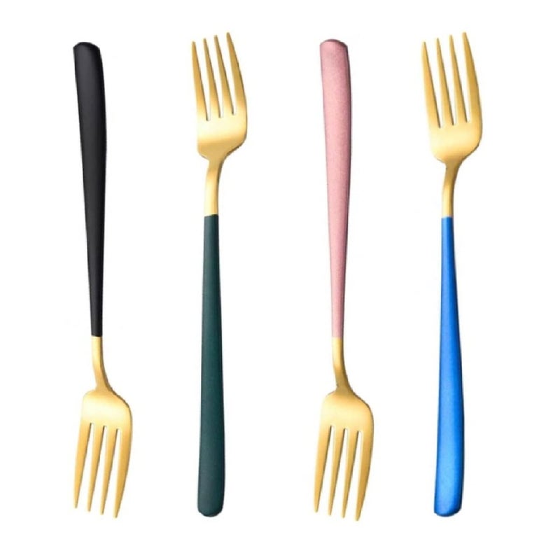 OLWICK Stainless Steel Dinner Fork for HomeKitchen Fancy Stainless Steel Silverware Dinner Fork with Colorful Handel GoldMix Pack of 4 - Image 1