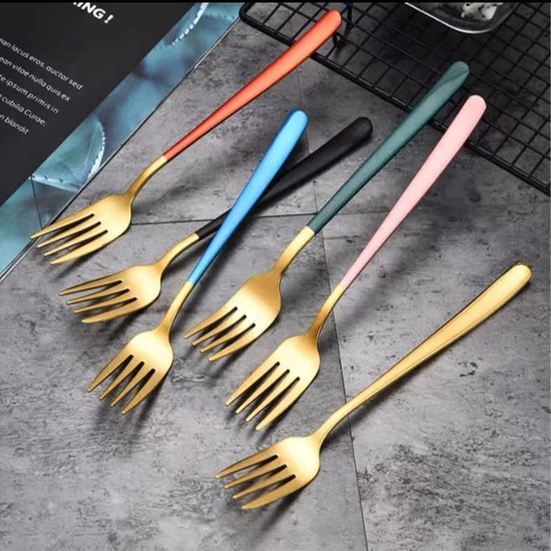OLWICK Stainless Steel Dinner Fork for HomeKitchen Fancy Stainless Steel Silverware Dinner Fork with Colorful Handel GoldMix Pack of 4 - Image 5