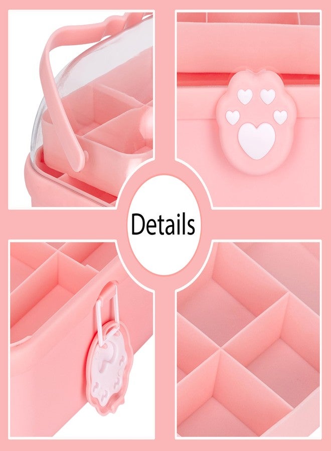 GNEY Cute Pink Jewelry Storage Organizer Box for Girls & Women | Multi-Compartment Plastic Vanity Case with Handle & Lock | Makeup & Accessories Holder with Tray [ Multi Colur ] - Image 3