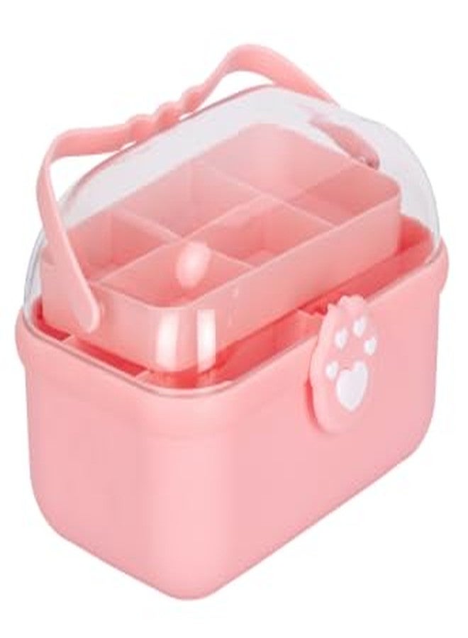 GNEY Cute Pink Jewelry Storage Organizer Box for Girls & Women | Multi-Compartment Plastic Vanity Case with Handle & Lock | Makeup & Accessories Holder with Tray [ Multi Colur ] - Image 1