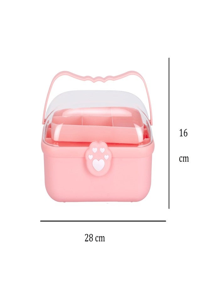 GNEY Cute Pink Jewelry Storage Organizer Box for Girls & Women | Multi-Compartment Plastic Vanity Case with Handle & Lock | Makeup & Accessories Holder with Tray [ Multi Colur ] - Image 2