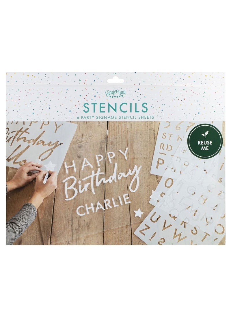 Ginger Ray Letter Number Stencils Plastic 30x42cm 6-Pack Reusable - Image 1