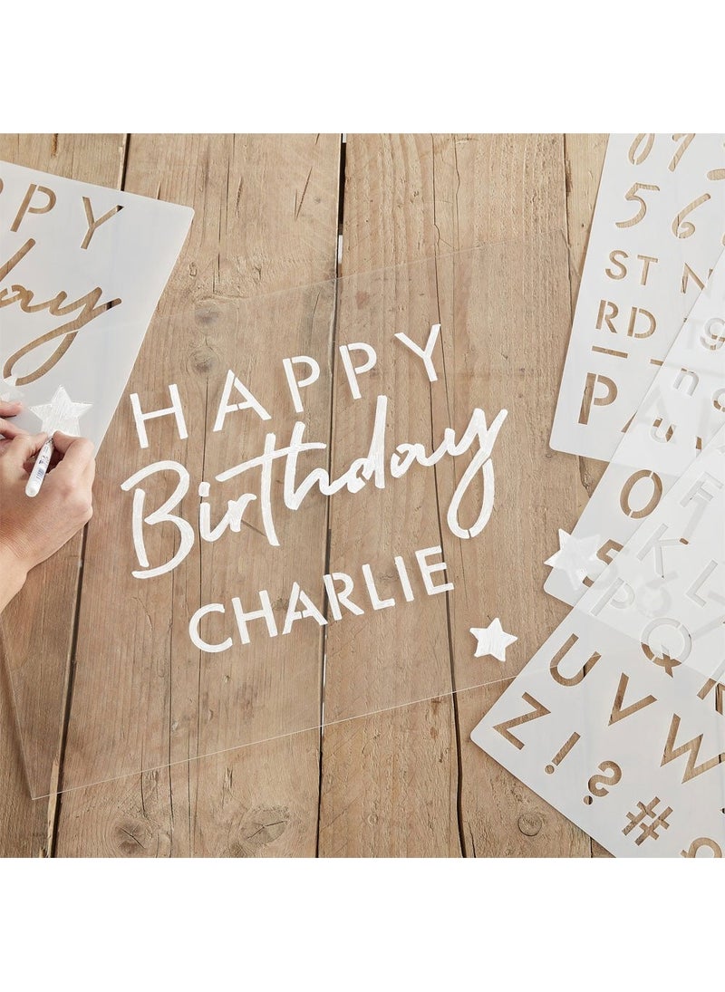 Ginger Ray Letter Number Stencils Plastic 30x42cm 6-Pack Reusable - Image 2