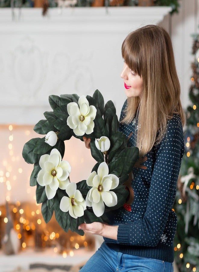 Daifunli 24 Inches Christmas Magnolia Wreath Artificial White Magnolia Christmas Decoration Farmhouse Greenery Wreath for Front Door Wall Home Window Holiday Outdoor Xmas Decor Entryway Patio Porch Garden - Image 5