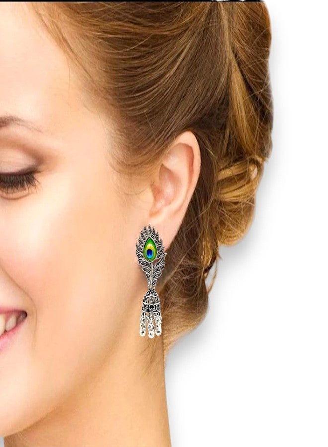 Elleva Traditional Peacock Earrings Jhumka for Women Stylish Oxidised Fashion Jewellery set Combo for Girls | Best Gift for Girlfriend Birthday Special, Set of 3 Pair (Pack of 1) - Image 4