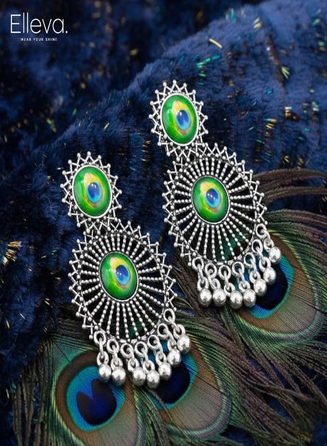 Elleva Traditional Peacock Earrings Jhumka for Women Stylish Oxidised Fashion Jewellery set Combo for Girls | Best Gift for Girlfriend Birthday Special, Set of 3 Pair (Pack of 1) - Image 5