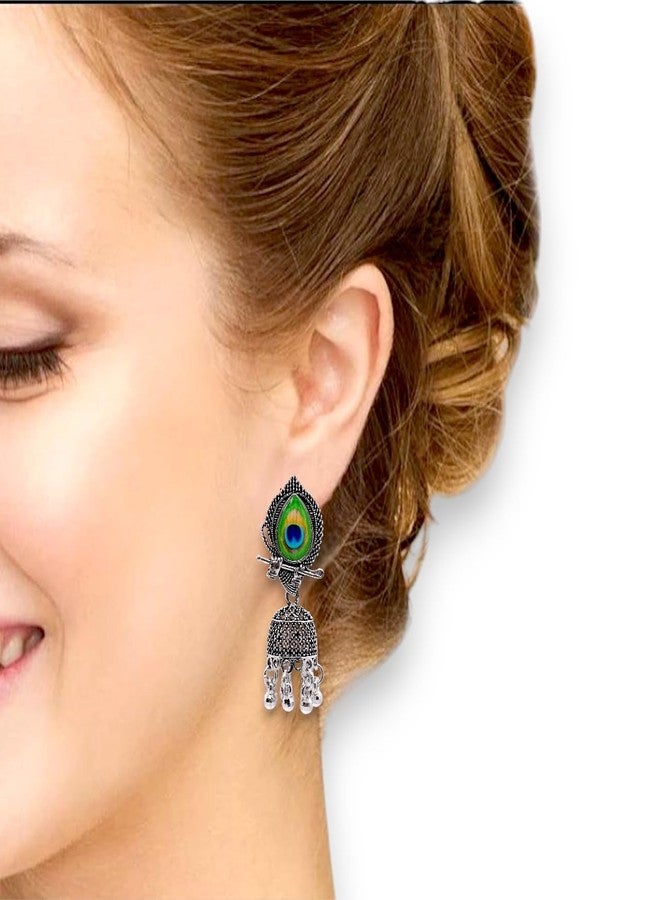 Elleva Traditional Peacock Earrings Jhumka for Women Stylish Oxidised Fashion Jewellery set Combo for Girls | Best Gift for Girlfriend Birthday Special, Set of 3 Pair (Pack of 1) - Image 2