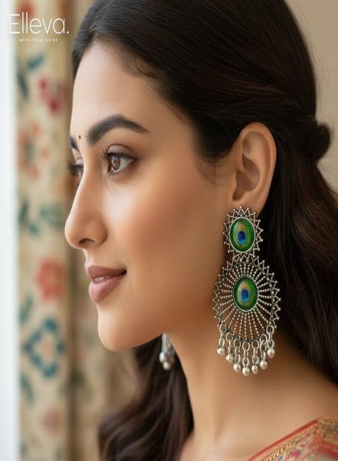 Elleva Traditional Peacock Earrings Jhumka for Women Stylish Oxidised Fashion Jewellery set Combo for Girls | Best Gift for Girlfriend Birthday Special, Set of 3 Pair (Pack of 1) - Image 3