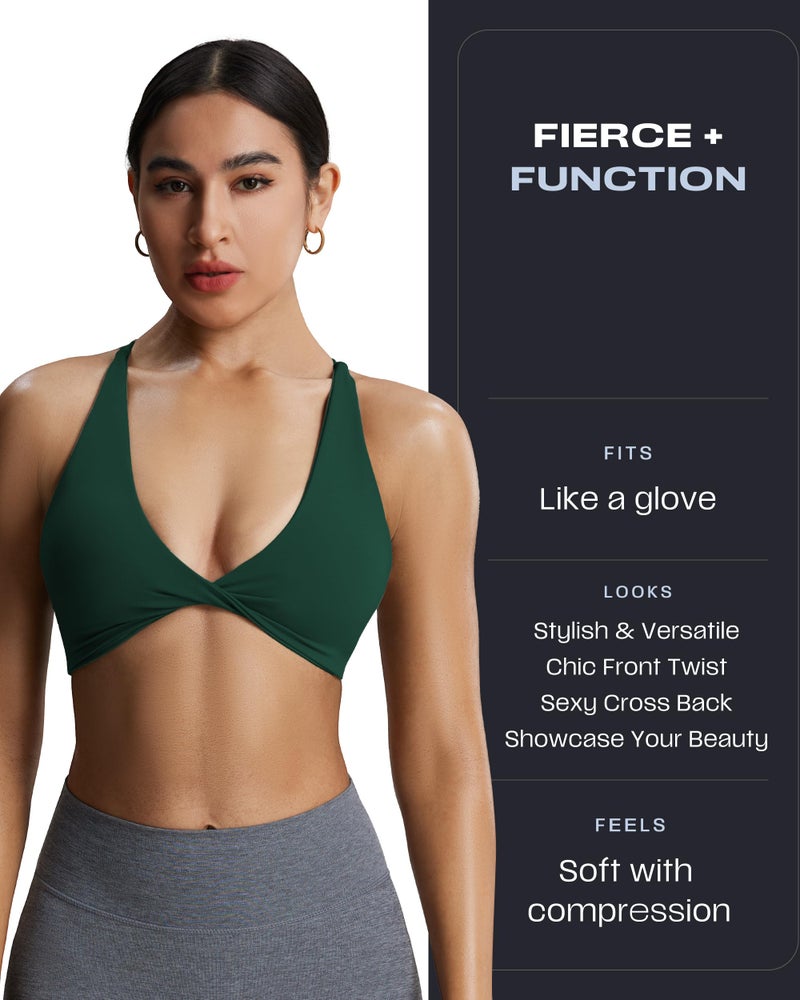 Aoxjox Women's Workout Sports Bras Fitness Metamorph Sienna Twist Bra Yoga Crop Tank (Storm Green, Small) - Image 2