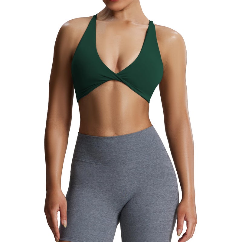 Aoxjox Women's Workout Sports Bras Fitness Metamorph Sienna Twist Bra Yoga Crop Tank (Storm Green, Small) - Image 1