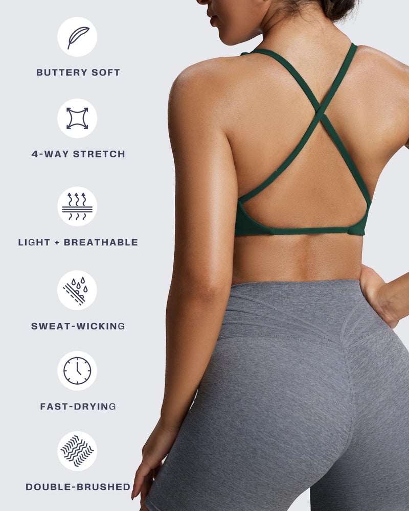 Aoxjox Women's Workout Sports Bras Fitness Metamorph Sienna Twist Bra Yoga Crop Tank (Storm Green, Small) - Image 4