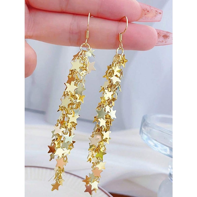 1pair Meteor Shower Star Metallic Tassel Shaped Earrings For Women Summer Autumn Daily Office Vacation Beach Festival  Wearing - Image 4