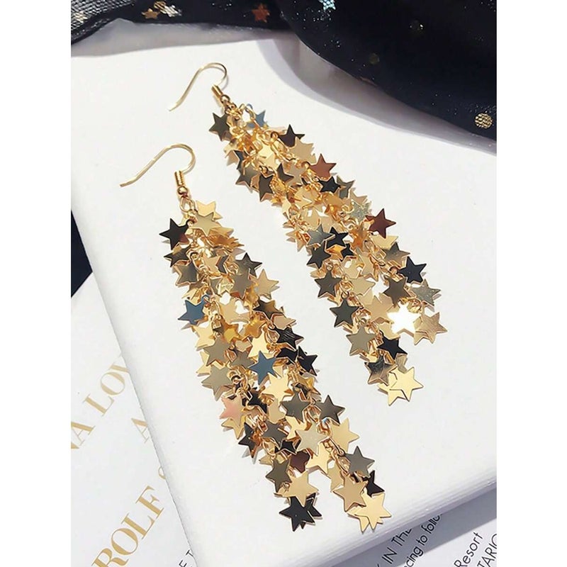1pair Meteor Shower Star Metallic Tassel Shaped Earrings For Women Summer Autumn Daily Office Vacation Beach Festival  Wearing - Image 1