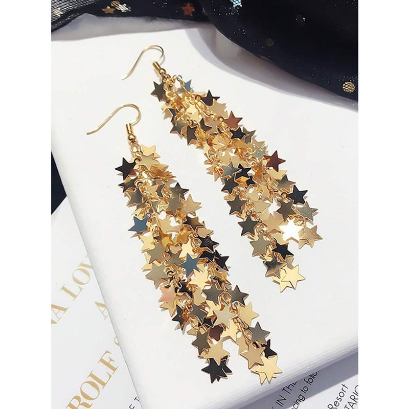 1pair Meteor Shower Star Metallic Tassel Shaped Earrings For Women Summer Autumn Daily Office Vacation Beach Festival  Wearing - Image 2